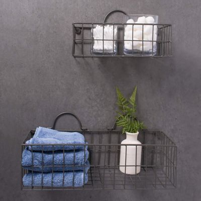 Image showing  Wire Wall Baskets, 17.73 in. x 6.7 in. x 5.12 in. (Large), 11.83 in. x 5.52 in. x 3.94 in. (Medium), 2 pc.