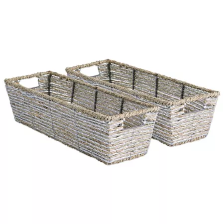 Zingz & Thingz Metallic Silver Seagrass Trapezoidal Bins 16 in x 5 in x 4 in 2-Pack Storage Bins