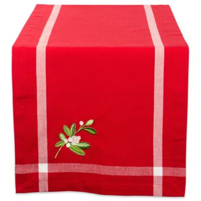 Zingz & Thingz Embroidered Mistletoe Corner with Border Table Runner, 14 in. x 72 in., 100% Cotton Yarn