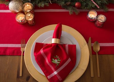 Image showing 5 th DII Embroidered Mistletoe Corner with Border Table Runner, 14 in. x 72 in.