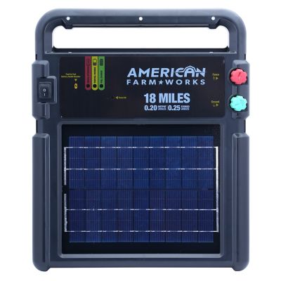 American Farm Works 0.2 Joule 18-Mile Solar-Powered Fence Energizer, TSC Exclusive Battery Monitor, Post Mount