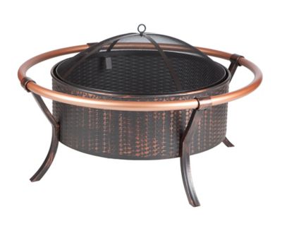 Fire Sense 27.5 in. Copper Rail Fire Pit, Mesh Fire Screen