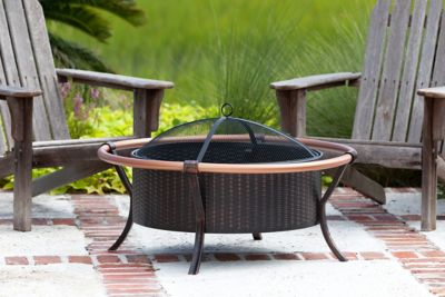 Image showing  27.5 in. Copper Rail Fire Pit, Mesh Fire Screen