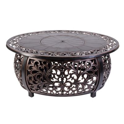 Fire Sense 19.34 in. x 48 in. x 38 in. Toulon Oval Aluminum Propane Gas Fire Pit, Antique Bronze