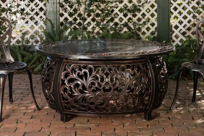 Image showing  19.34 in. x 48 in. x 38 in. Toulon Oval Aluminum Propane Gas Fire Pit, Antique Bronze