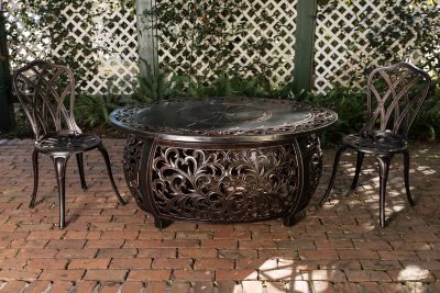 Image showing  19.34 in. x 48 in. x 38 in. Toulon Oval Aluminum Propane Gas Fire Pit, Antique Bronze