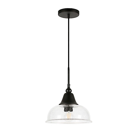 Hudson&Canal Magnolia Seeded Glass Pendant Light, 8 ft. Polyester Weave Cord, Blackened Bronze