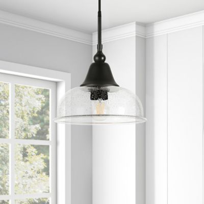 Image showing  1-Light Magnolia Seeded Glass Pendant Light, Blackened Bronze
