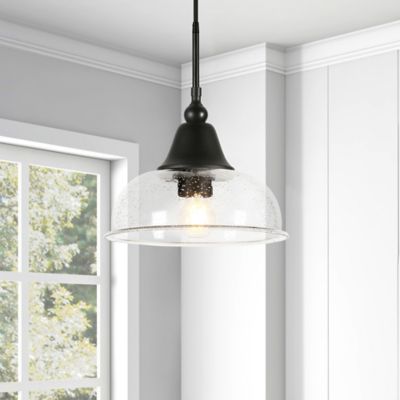 Image showing  1-Light Magnolia Seeded Glass Pendant Light, Blackened Bronze