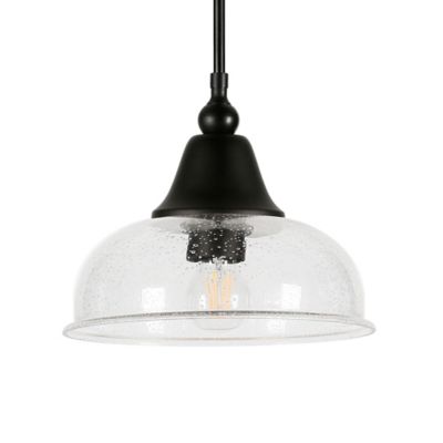 Image showing 6 th Hudson&Canal 1-Light Magnolia Seeded Glass Pendant Light, Blackened Bronze