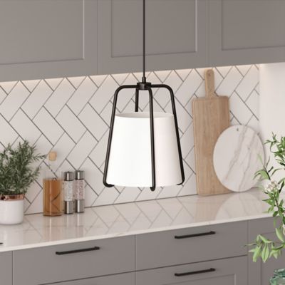 Image showing  1-Light Marduk Metal and Fabric Shade Pendant Light