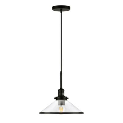 Hudson&Canal Milo Glass Pendant Light, 8 ft. Polyester Weave Cord, Blackened Bronze