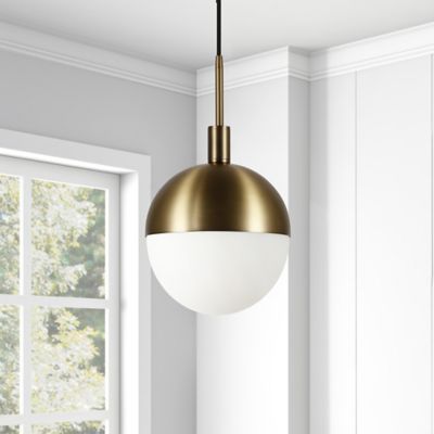 Image showing  1-Light Orb Globe Frosted Glass Pendant Light, Brass