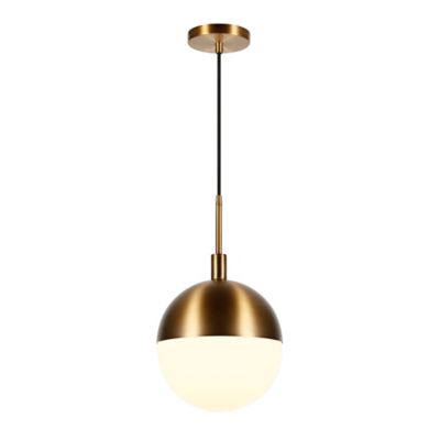Image showing  1-Light Orb Globe Frosted Glass Pendant Light, Brass