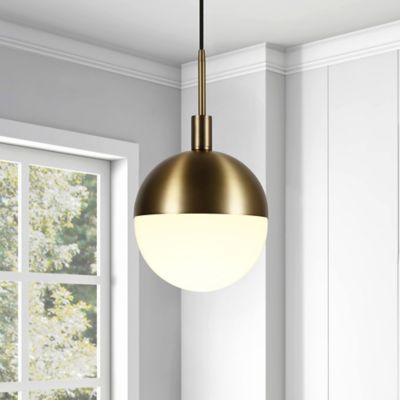 Image showing  1-Light Orb Globe Frosted Glass Pendant Light, Brass