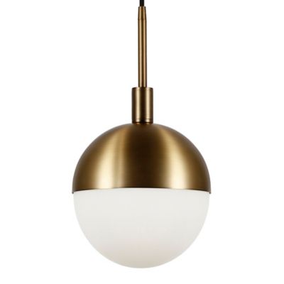 Image showing 6 th Hudson&Canal 1-Light Orb Globe Frosted Glass Pendant Light, Brass