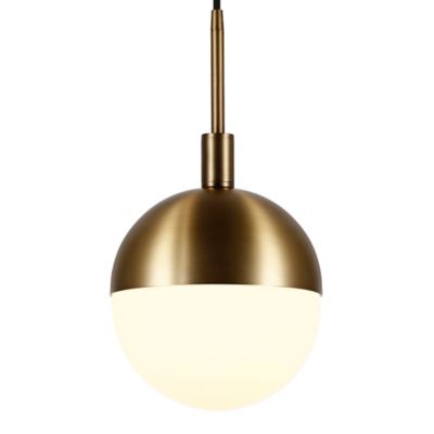 Image showing 7 th Hudson&Canal 1-Light Orb Globe Frosted Glass Pendant Light, Brass