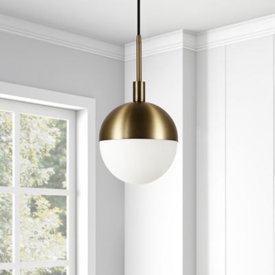 Image showing  1-Light Orb Globe Frosted Glass Pendant Light, Brass