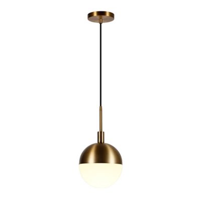 Image showing  1-Light Orb Globe Frosted Glass Pendant Light, Brass