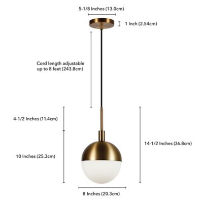 Image showing  1-Light Orb Globe Frosted Glass Pendant Light, Brass