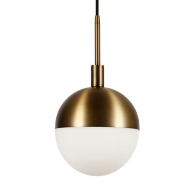 Image showing 6 th Hudson&Canal 1-Light Orb Globe Frosted Glass Pendant Light, Brass