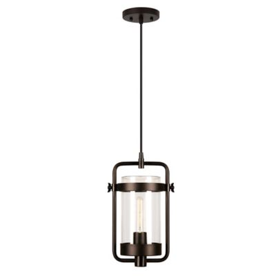 Hudson&Canal Orion Industrial Metal and Glass Pendant Light, 8 ft. Black Cord