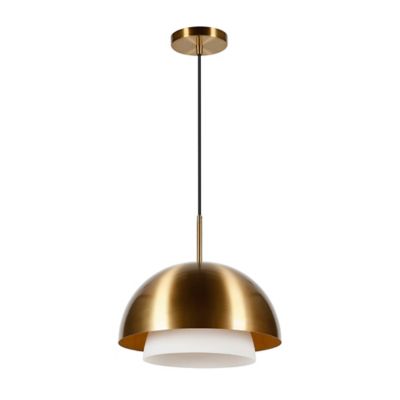 Hudson&Canal Rhett Metal and Frosted Glass Pendant Light, 8 ft. Polyester Weave Cord, Brass/White