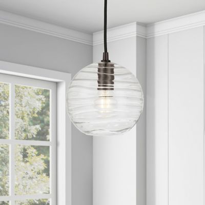 Image showing  1-Light Wayve Textured Glass Pendant Light