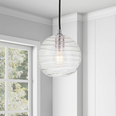 Image showing  1-Light Wayve Textured Glass Pendant Light