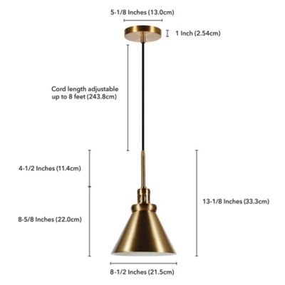 Image showing  1-Light Zeno Metal Pendant Hanging Light, Brass