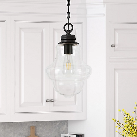 Hudson&Canal Annie Glass Pendant Hanging Light, 8 ft. Cord