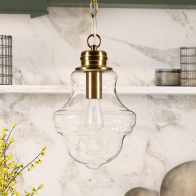 Hudson&Canal Annie Glass Pendant Hanging Light, 8 Ft. Cord