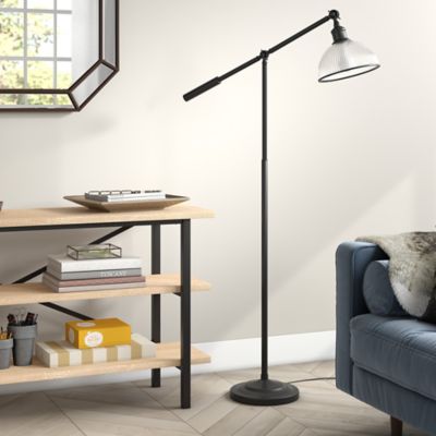 Image showing  Frenkel Blackened Bronze Floor Lamp with Ribbed Glass Shade, 8 ft. Cord