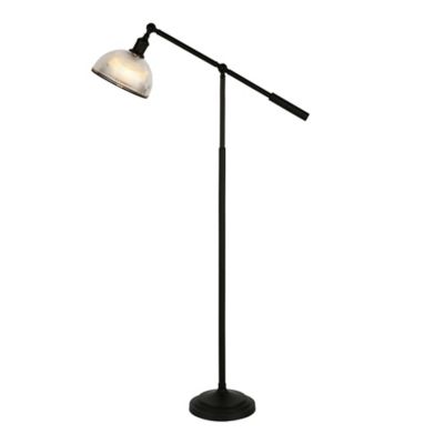 Image showing  Frenkel Blackened Bronze Floor Lamp with Ribbed Glass Shade, 8 ft. Cord