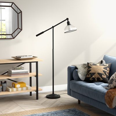 Image showing  Frenkel Blackened Bronze Floor Lamp with Ribbed Glass Shade, 8 ft. Cord