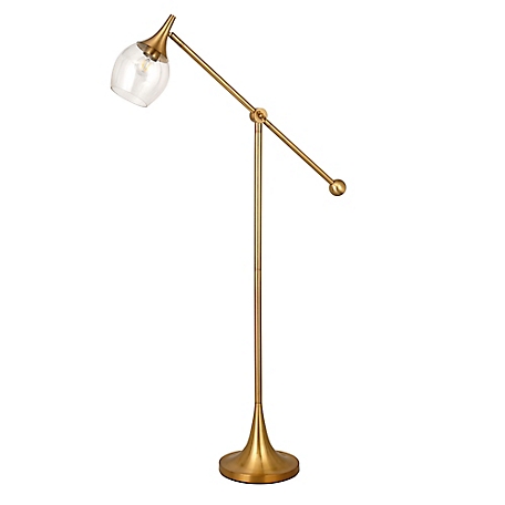 Hudson&Canal Ranger Brass Finish Floor Lamp with Boom Arm, 8 ft. Cord