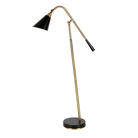 Hudson&Canal Vidal Two Tone Brass and Matte Black Finish Floor Lamp, 8 ft. Cord