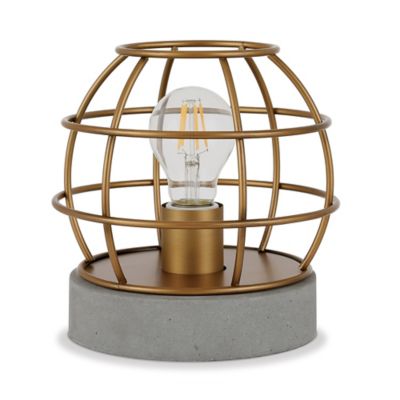 Hudson&Canal Kennet Table Lamp with Antique Brass Cage and Concrete Pedestal, 6 ft. Cord