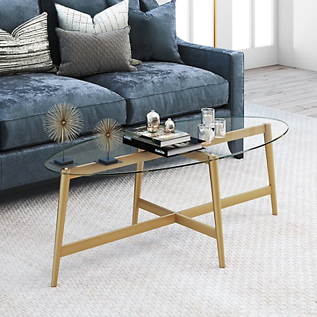 Hudson&Canal Olson Oval Coffee Table in Gold