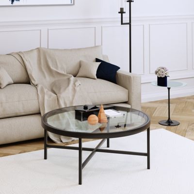 Hudson&Canal Sivil Round Coffee Table with Tempered Glass Top, Blackened Bronze