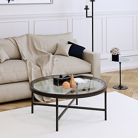 Hudson&Canal Sivil Tempered Glass Top Coffee Table, Blackened Bronze Finish