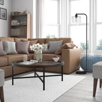 Image showing 6 th Hudson&Canal Sivil Round Coffee Table with Tempered Glass Top, Blackened Bronze