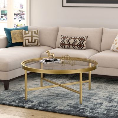 Hudson&Canal Sivil Round Coffee Table with Tempered Glass Top, Blackened Bronze