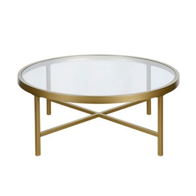 Image showing  Sivil Round Coffee Table with Tempered Glass Top, Blackened Bronze