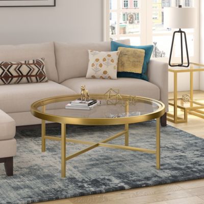 Image showing 6 th Hudson&Canal Sivil Round Coffee Table with Tempered Glass Top, Blackened Bronze
