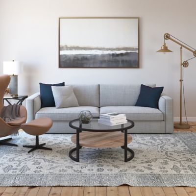 Image showing  Winston Round Coffee Table with Limed Oak Shelf, Blackened Bronze