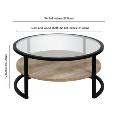 Image showing  Winston Round Coffee Table with Limed Oak Shelf, Blackened Bronze
