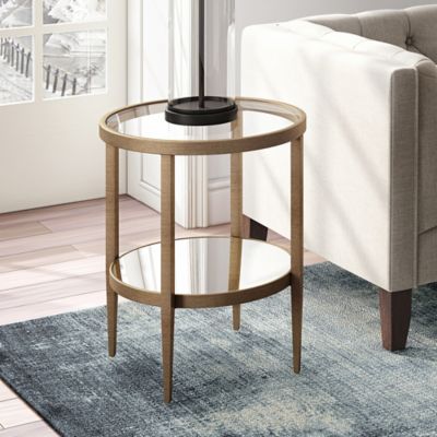 Hudson&Canal Hera Mirrored Side Table with 1 Shelf, Antique Brass