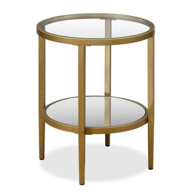 Image showing  Hera Mirrored Side Table with 1 Shelf, Antique Brass