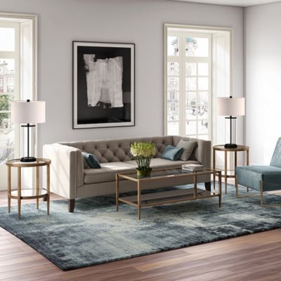 Image showing  Hera Mirrored Side Table with 1 Shelf, Antique Brass